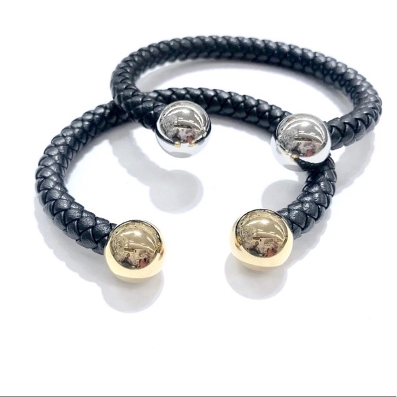 Stainless Steel Plain Ball LEATHER MEN CUFF BRAC. - Picture 1 of 8